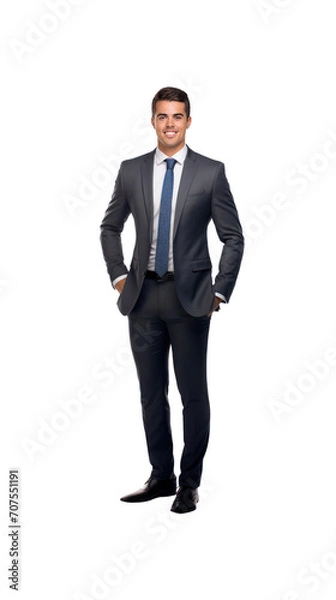 Fototapeta Businessman standing looking at camera, isolated, full body, transparent background