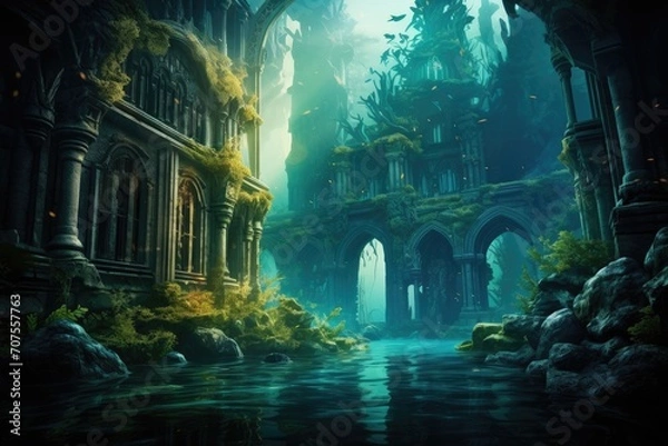 Fototapeta Atlantis Ruins: An artistic depiction of an underwater ancient city.
