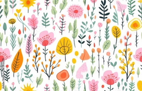 Fototapeta whimsical botanical style pattern background of cute summer style, Seamless floral pattern