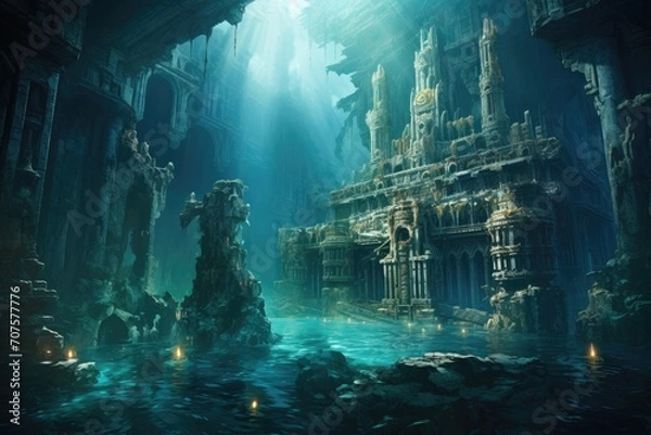 Obraz Lost City of Lemuria: An artistic interpretation of the mythical lost city beneath the waves.
