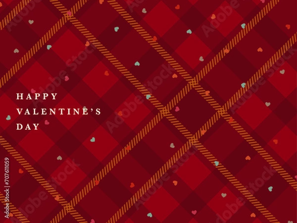 Obraz ハートを散りばめた赤のタータンチェック背景素材