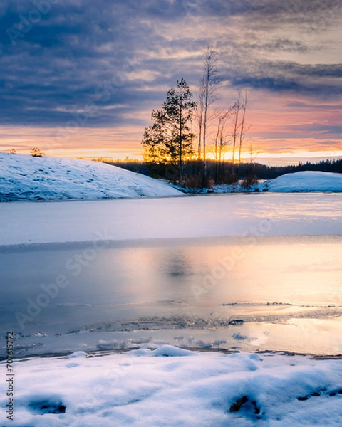 Obraz sunset reflected frozen lake