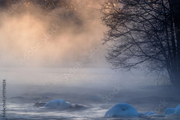 Obraz misty sunset river