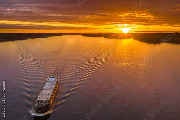 Obraz ship lake and sunset