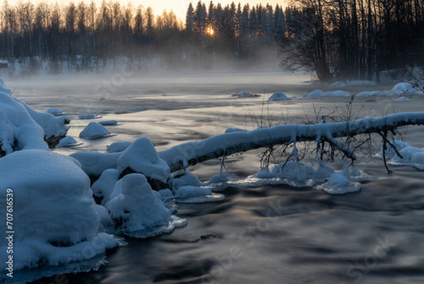 Obraz misty river winter time