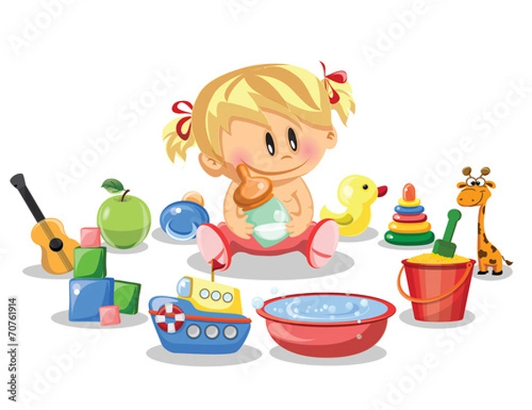 Fototapeta Векторная иллюстрация девочка и детских аксессуаров