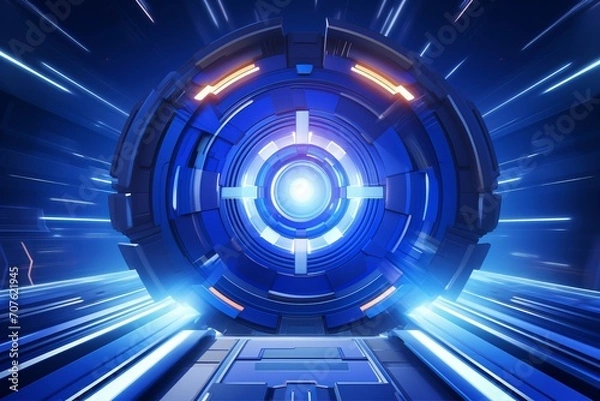 Obraz Data Storage Service Quantum Computing Web Network Blue Background.