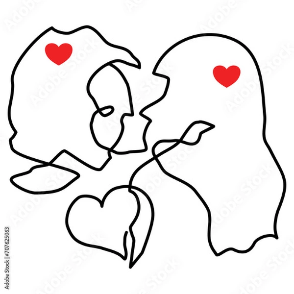 Obraz continuous line, valentine day card. lover card.