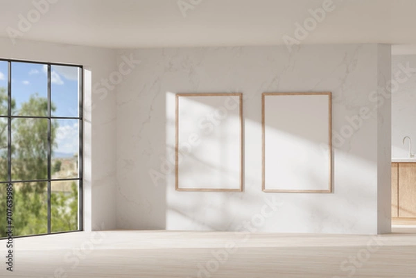 Fototapeta Interior with a warm atmosphere where you can  enjoy calm relaxation with bright sunlight shining  through. 3d rendering