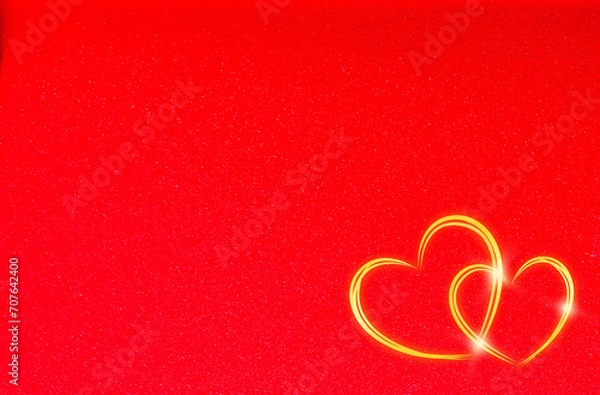 Fototapeta Red greeting background with hearts. A Valentine's day card.