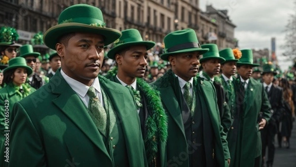 Fototapeta People on St. Patrick day Celebration, Green Hat, Young people perform St. Patrick day, Green clover, St. Patrick's Day, Shamrocks, Generative AI