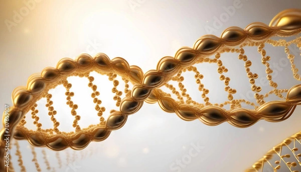 Fototapeta a close up of golden chromosome on light background.