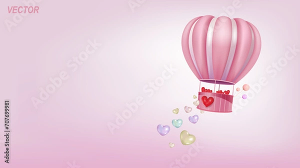 Fototapeta Valentine's Day, balloons and hearts on a pink background.
 Greeting card, banner.
