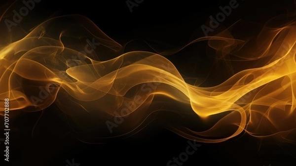Fototapeta Abstract Essence: Golden Swirls and Elegant Smoke Dance in Darkness. Generative AI