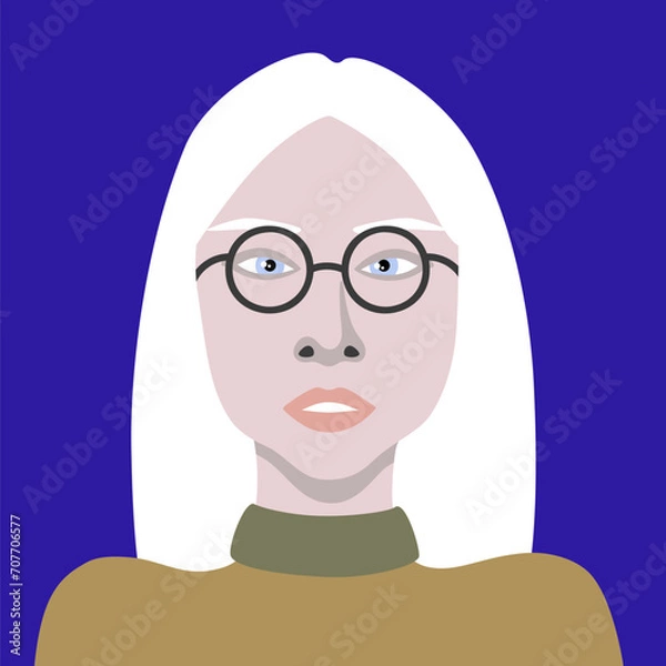 Obraz Young albino woman with poor eyesight with European appearance wearing glasses in minimalistic style vector