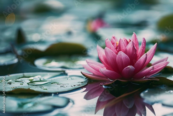 Obraz Pink Water Lily in Pond - Nature Beauty for Wellness, Cosmetics, and Recreation Created with Generative AI Tools