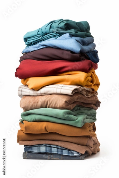 Fototapeta Laundry Heights: Towering Pile of Folded Clothing on a Transparent Background