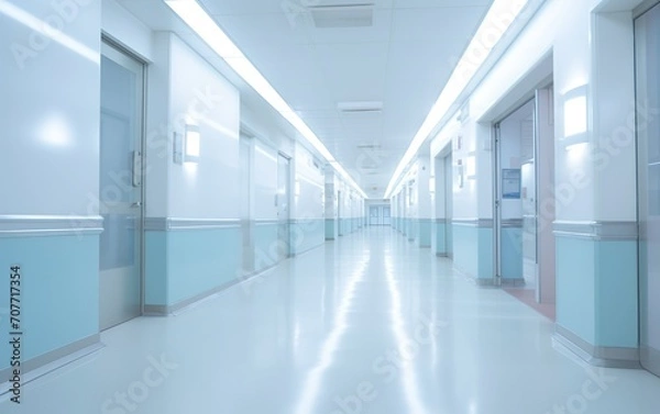 Fototapeta Blur image background of corridor in hospital