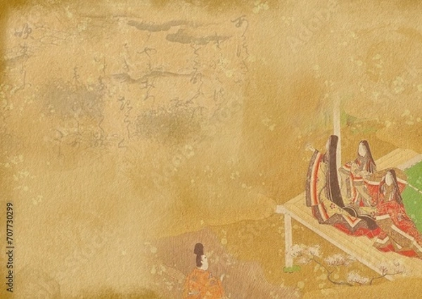 Obraz 源氏物語絵巻　若紫（土佐光起　筆）の背景素材　文字入り