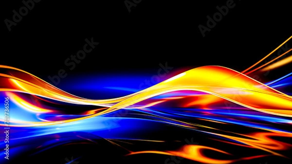 Fototapeta Blue and gold abstract background with wave of light on top of it.