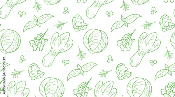 Fototapeta seamless pattern green Cabbage vector illustration. Design for kale day, healthy food, health day