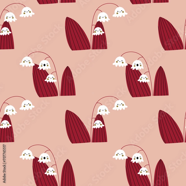 Fototapeta Vector illustration of seamless pattern First Snowdrops Galanthus Flowers. Spring background, wallpaper and printable wrapingpaper.
