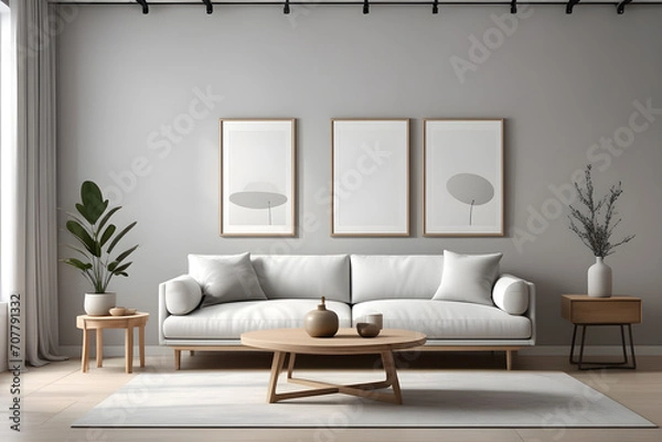 Fototapeta minimalist-living-room-featuring-a-pristine-white-sofa-adjacent-to-a-warm-wood-table-small-art