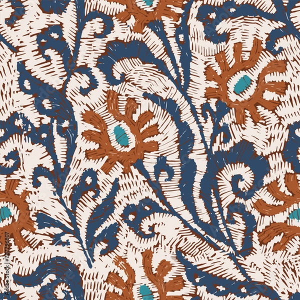 Fototapeta Bohemian seamless pattern. Imitation of embroidery. Print for home textiles, pillows, blankets, carpets. Vector illustration.