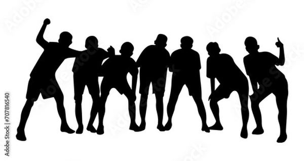 Obraz group of football player photo pose line art ilustration