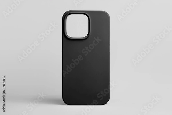 Obraz black phone case mock up for iPhone 15 Pro isolated on grey background