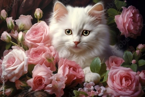 Obraz cat and flowers