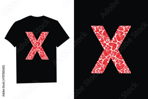 Fototapeta Red Heart Valentines Day Initial Monogram Letter "X" T-Shirt