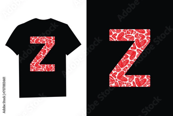 Fototapeta Red Heart Valentines Day Initial Monogram Letter "Z" T-Shirt