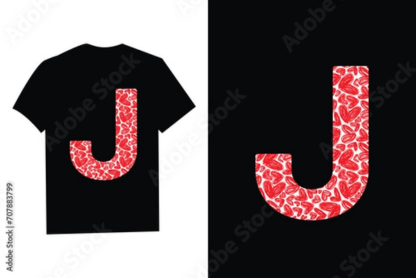 Fototapeta Red Heart Valentines Day Initial Monogram Letter "J" T-Shirt