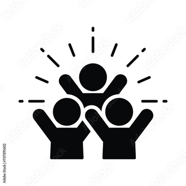 Obraz Group happy people icon. Simple solid style. Active kid, joy, fun team, enjoy, fan, freedom concept. Black silhouette, glyph symbol. Vector illustration isolated.