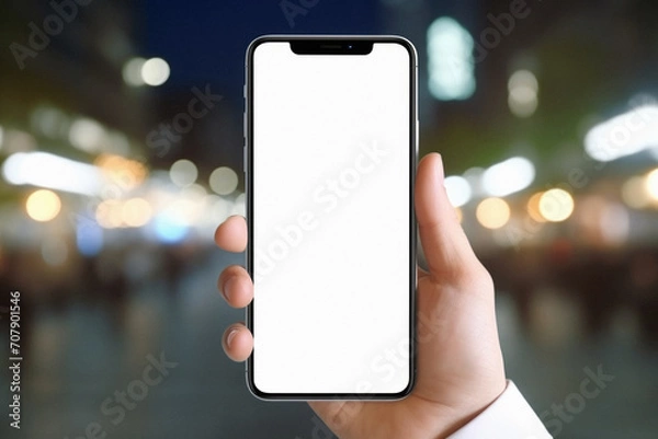 Fototapeta Mockup of a hand holding smart phone with isolated screen .