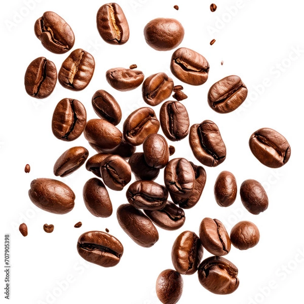 Fototapeta Close-up of Roasted Coffee Beans Piled High on a transparent Background