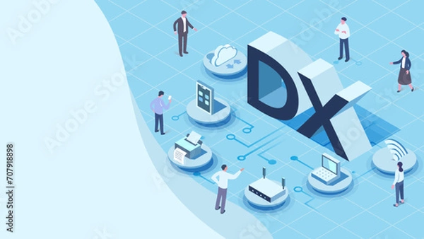 Fototapeta isometric design illustration ,DX ,Digital Transformation concept with business people