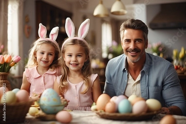 Fototapeta Easter Euphoria: A Detailed Rendition of Family Fun in a Sea of Easter Eggs