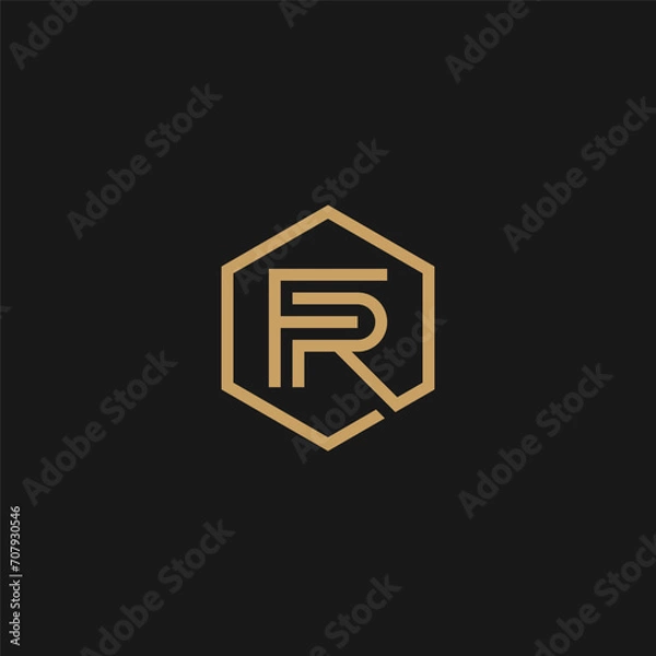 Fototapeta  FR monogram logo inside gold hexagon frame.