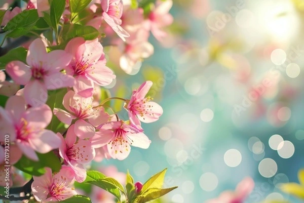 Fototapeta A close-up view of a bunch of flowers growing on a tree. This image captures the beauty of nature in a vibrant and colorful display. Perfect for adding a touch of freshness to any design or project