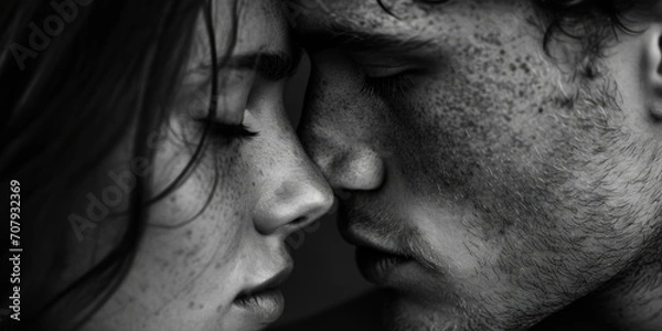 Obraz A close-up shot capturing the intimate moment of a person kissing a woman. Perfect for romantic themes and expressions of love