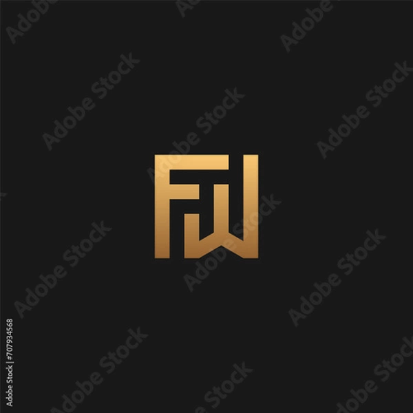 Fototapeta FW monogram logo in square shape with gold color
