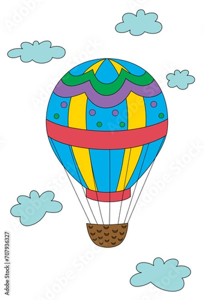 Fototapeta Colourful hot air balloon in the sky with clouds