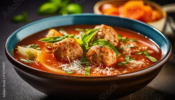 Fototapeta Homemade beef stew with meatballs, vegetables, and aromatic spices generated by AI