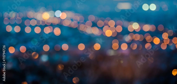 Fototapeta city ​​blurring lights abstract circular bokeh on blue background