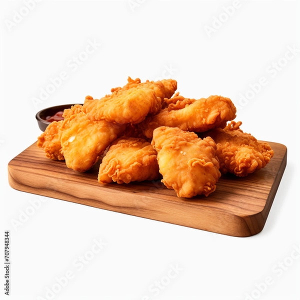 Fototapeta photography of chicken nugget on wooden board isolated on a transparent background created with Generative Ai