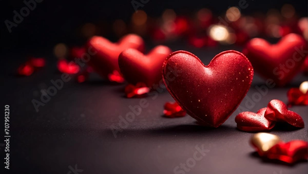 Obraz Beautiful red hearts on a dark background festive