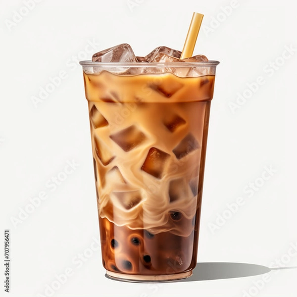 Fototapeta photography of a plastic cup of an iced coffee isolated on a transparent background created with Generative Ai
