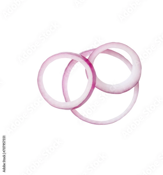 Fototapeta Top view of fresh red or purple onion ring slices isolated on white background with clipping path